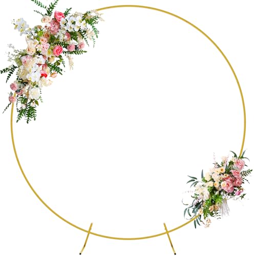 Wokceer Round Backdrop Stand 7.2FT Circle Balloon Arch Frame Circle Backdrop Stand Gold Round Arch for Wedding Birthday Party Bridal Shower Anniversary Event Ceremony Decoration - color: Gold, size: 7.2 ft