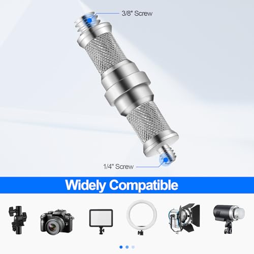 Wellmaking 3 Pieces Standard Knurled 1/4 to 3/8 inch Metal Male Convertor Threaded Screw Adapter Spigot Stud for Light Stand, Hot Shoe/Cold Shoe Adapter, Ball Head, Wireless Flash Receiver, Trigger