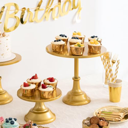 HBlife 3 PCS Gold Cake Stand Set (8"/10"/12" Plate) for 6-10 Inch Cakes, Dessert Table Display Set, Cupcake Stand for Party, Wedding, Birthday, Baby Shower, Anniversary (Metal) - color: Gold