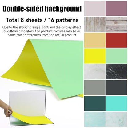 Photo Backdrop Boards, 8 Pcs 16 Patterns Table Top Food Background Kit, Product Photography Backdrops, Suitable for Food, Jewelry, Cosmetics and Other Small Items. (Small Size 16.5x11.8in)