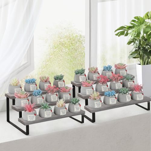 YINMIT Wooden Display Riser Stand, Tiered Perfume and Cologne Organizer Stand, 3 Tier Spice Rack Organizer, Rustic Display Shelf for Candles (3 Tier,2Pack,Grey) - color: 3 Tier,2Pack,Grey