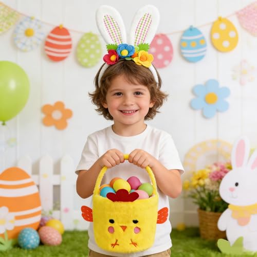 3 Pack Luxurious Easter Bunny Ears Headband Cute Plush Rabbit Ears for Kids Adult Cosplay Birthday Party Supplies - color: 3pcs Headband With Flowers-2