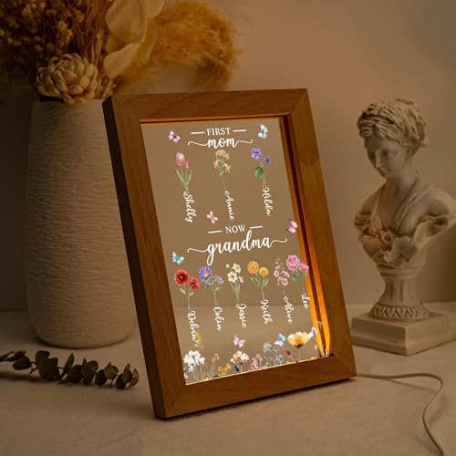 Personalized First Mom Now Grandma Night Light, Custom Night Light with Family Birth Flower, Mothers Day LED Lamp, Mothers Day Gift, Mom Gifts, Grandma Gifts - color: Style 8