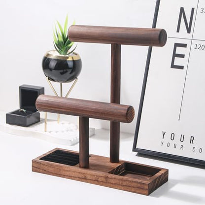 Bracelet Holder, Bracelet Display Stand for Vendors, T-Bar Necklace Scrunchie Wooden Storage Rack, Bangle Watch Jewelry Display Tower (2 Tier) - size: 2 Tier