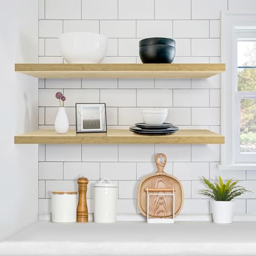 Sorbus Floating Shelves for Wall - 35 Inch Long Bathroom Shelves, Wall Decor for Bedroom, Kitchen, Living Room & Book Storage - Mounted Floating Shelf with Invisible Brackets (Maple Wood, 2 Pack) - color: Maple Wood, size: 35 Inch, style: 2 Pack