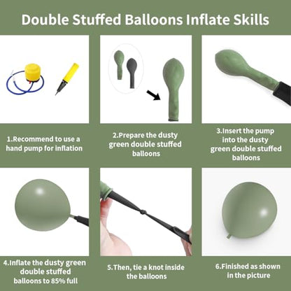 Dusty Green Double Stuffed Balloons Different Size 115Pcs 5/10/12/18" Sage Green Balloons Garland kit for Birthday Baby Shower Wedding Engagement Bridal Shower Party - color: Dusty Green