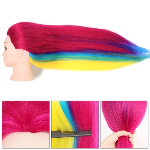 Mannequin Head with Hair, Beauty star 29" Cosmetology Doll Head for Hair Styling to Practice on, Hairdressing Training Braiding Heads with Clamp Stand Holder Kit - color: Hot Pink