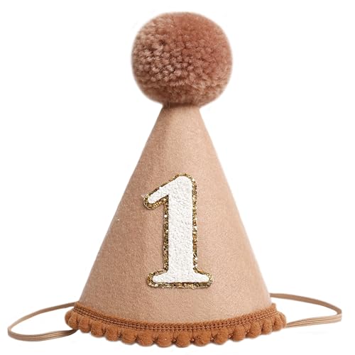 KOJIN 1st Birthday Hat for Baby Girl/Boy - First Birthday Decorations, Cake Smash Photo Prop - color: Khaki