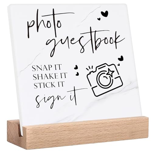 Photo Guest Book Sign for Wedding Reception Desk Decor - Table Sign Decor for Wedding Party, Graduation & Events - color: Flower05