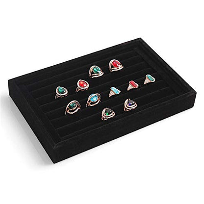 Tinsow Black Stackable 7 Slots Jewelry Rings Earrings Tray Velvet Showcase Display Organizer (Black) - color: Black