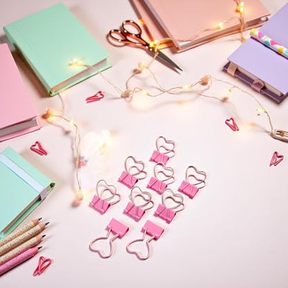 10 Pcs Pink Heart Hollow Out Metal Binder Clips - Notes, Letter, Paper Clamps, Home School Office Supplies