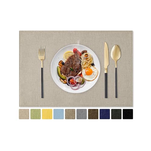 Romanstile Cloth Placemats Set of 6-12 x 18 Inch, Heat Resistant Double Layered Thickened Burlap Place Mats, Washable Faux Linen Farmhouse Table Mats for Kitchen/Dining/Party/Outdoor, Beige - color: Beige, size: Placemats 12" X 18", Set of 6