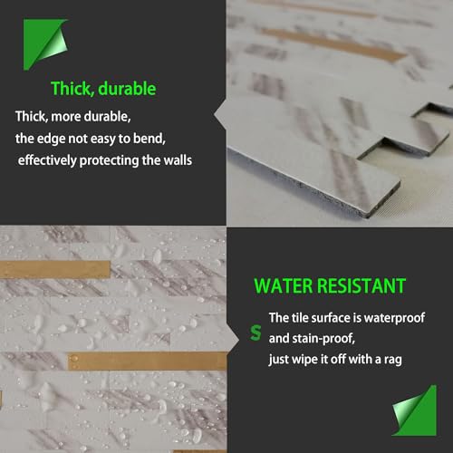 10-Sheet Peel and Stick Backsplash Tile, PVC Mixed Metal Stick on Kitchen, Bathroom Vanities, Fireplace Décor, Laundry Table (White Marble + Golden-2) - color: White Marble + Golden-2