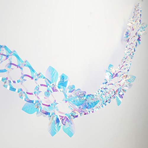 14ft Slender Iridescent Hanging Decorations Garland, Shiny Foil Metallic Banner for Christmas, Bridal Shower, Wedding, Birthday, Frozen Theme Party, Fairy Princess Rainbow Show Decoration - color: Iridescent Slender Garland