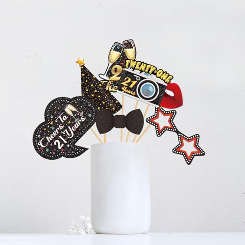21st Anniversary Photo Booth Props, Happy 21st Birthday Selfie Props 21 Years Old Birthday Party Photography Props Favor Twenty Sign Centerpiece Sticks Decorations 30 PCS