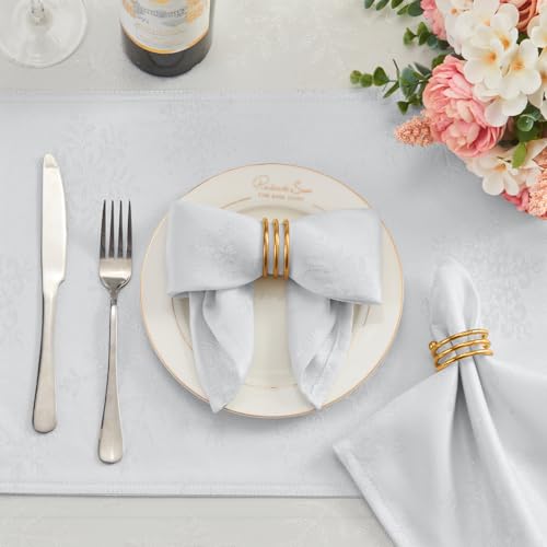 Cloth Napkins Set of 8–Square Jacquard sparkling metallic snowflake Fabric Polyester Washable Reusable Cloth Napkins for Kitchen Dinner Dining Restaurant Wedding Table(White Silver/17x17 Inch) - color: White Silver