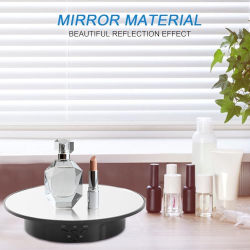Motorized Display Stand - 7.87" Rotating Platform with Mirror Cover, USB Charging Port, 22 lbs Load Capacity, Ideal for Jewelry, 3D Model, Cake Photography