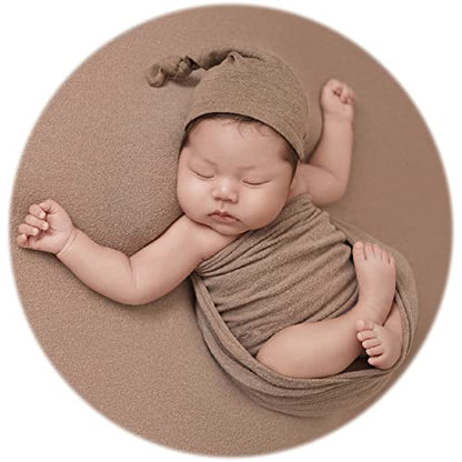 Zeroest Newborn Photography Wraps with Hat Baby Photo Outfit Girl Stretch Blanket Infant Boy Props for Baby Photo Shoot - color: Tan