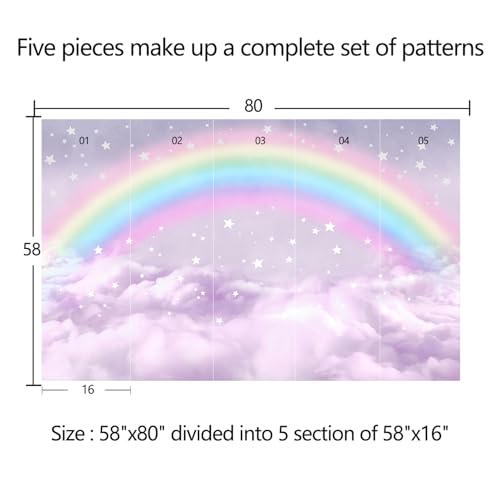Children's Rainbow Bedroom Self-Adhesive Wallpaper Purple Clouds Peel-and-Stick Wall Mural - 58"x80" - color: Zzsl-02, size: 58"x80"