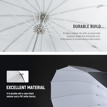 NEEWER 71"/180cm Parabolic Reflective Umbrella Photography with White Inner, Soft Lighting with Diffuser Cover, Bag, Quick Fold for Camera Photo Studio Video Light Shooting Monolight Flash, NS4U - color: White, size: 71"