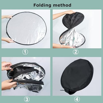 Reflector Photography 5-in-1, Portable Round Light Reflector Disc with Gold Silver White Black Diffuser, Durable & Water-Resistant for Portraits, Vlogging (32”/80cm) - size: 32 Inch