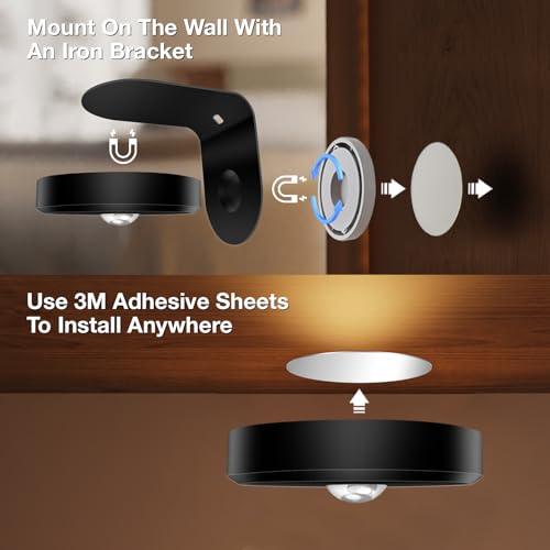 Picture Lights for Wall Wireless with Magnetic,2000mAh Rechargeable Picture Frame lights with Dimmable,Puck Lights with Remote Control,Art Lighting for Paintings,Counter, Shelf,Bookcase(4 Pack,Black) - color: Black-4 PACK