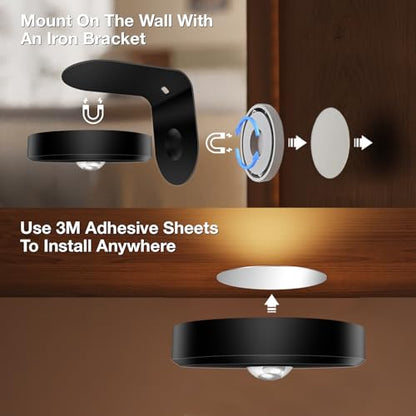 Picture Lights for Wall Wireless with Magnetic,2000mAh Rechargeable Picture Frame lights with Dimmable,Puck Lights with Remote Control,Art Lighting for Paintings,Counter, Shelf,Bookcase(4 Pack,Black) - color: Black-4 PACK