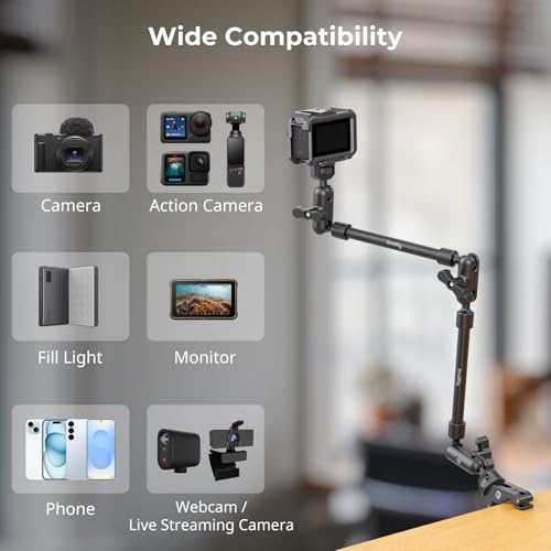 SMALLRIG 22" Magic Arm Clamp, Overhead Phone Mount Holder Stand, Flexible Desk Camera Mount, Articulating Friction Boom Arm, for POV Shot, Filming, Light, Webcam, Action Camera - style: Double Ball Joints