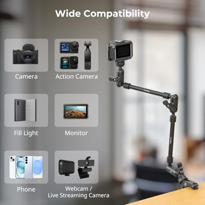 SMALLRIG 22" Magic Arm Clamp, Overhead Phone Mount Holder Stand, Flexible Desk Camera Mount, Articulating Friction Boom Arm, for POV Shot, Filming, Light, Webcam, Action Camera - style: Double Ball Joints