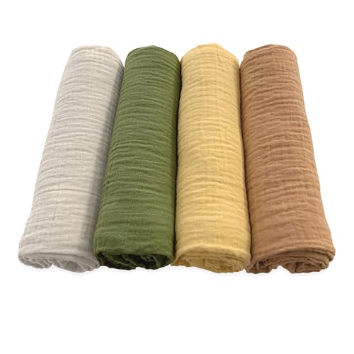 SwaddleDesigns Cotton Muslin Swaddle Blankets for Baby Boy & Baby Girl, Set of 4, Neutral Receiving Blankets for Newborn, Baby Registry & Gift, 46x46 inches, Apricity - color: Apricity