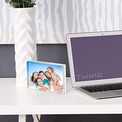 TWING 3.5x5 Inch Acrylic Picture Frames,20MM Thicknes Double Sided Magnetic Clear Photo Frame, HD Frameless Magnetic Photo Frame Display for Desktop Gift Ideal, Cleaning Cloth Included - size: 3.5x5" 1pack