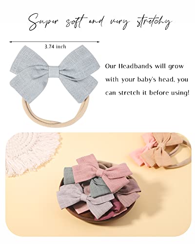 jollybows 30pcs Baby Girls Nylon Hair Bows Headbands Linen Bands Elastic Accessories for Kids Infants Newborn (3-30 PCS Solid Linen) - color: 2- 30PCS baby headbands