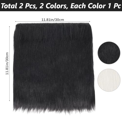 CREATCABIN 2 Packs Small Square Black White Faux Fur Sheepskin Cushion Fluffy Plush Area Rug Small Product Fur Photo Background 12’’ Luxury Photo Props for Tabletop Photography Jewelry Nail Art Decor - style: Black & White