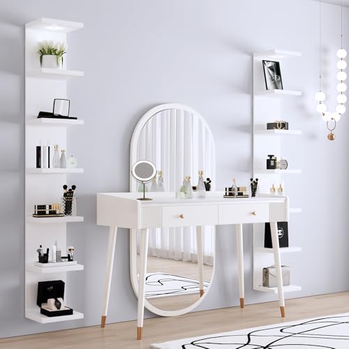 LitaEther Versatile 7 Tier Wall Shelf Unit,White Lack Wall Shelf,Display Floating Shelf with LED Remote Control Light - color: White, size: 7 Tier
