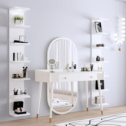 LitaEther Versatile 7 Tier Wall Shelf Unit,White Lack Wall Shelf,Display Floating Shelf with LED Remote Control Light - color: White, size: 7 Tier