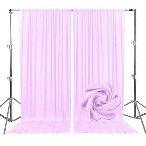 10ft x 10ft Light Purple Backdrop Curtains for Parties, Fabric Satin Background Curtain with Rod Pockets for Weddings, Birthday, Baby Shower, Photography, Graduation Party Backdrop Drapes, 2 Panels - color: Light Purple