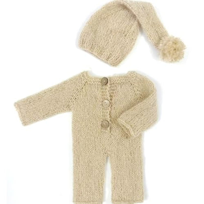 Newborn Baby Photography Props Outfits Cute Mohair Hat Romper Set Infant Baby Boy Girl Photoshoot Props Costume Set ﻿ - color: Beige