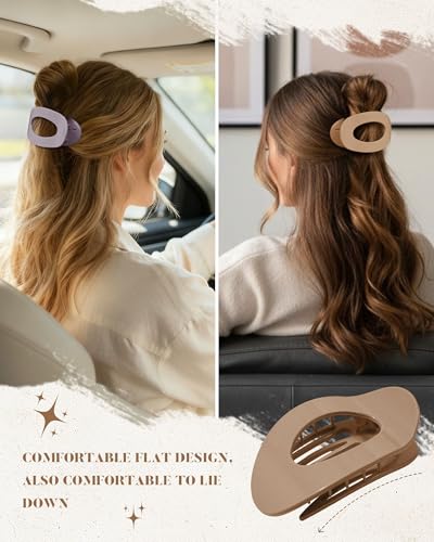 AWAYTR Flat Hair Clips For Women 4.33" Lay Flat Claw Clip for Hair 6Pcs Round Large Hair Claw Clips (Glossy - Brown Series) - color: Glossy - Brown Series