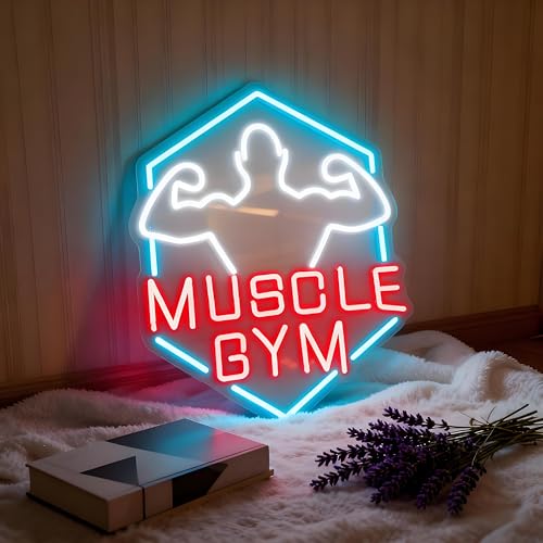 Neon Sign for Wall Decor Light Up Letters Business Led Sign Birthday Party Gifts Led Decorative Night Signs Room Decorations Birthday Party Signs for Gym Fitness Center (Muscle Gym) - color: muscle gym