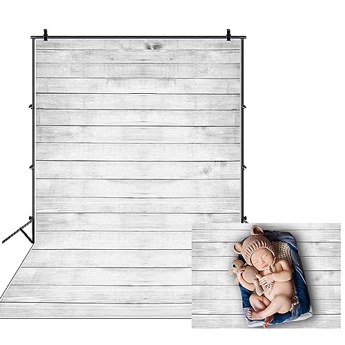 AOFOTO 4x6ft White Wood Texture Backdrops for Photography Wooden Plank Board Background for Pictures Hardwood Fence Panel Kid Baby Boy Girl Artistic Portrait Photo Shoot Studio Props Video Drape Vinyl - size: 4x6ft