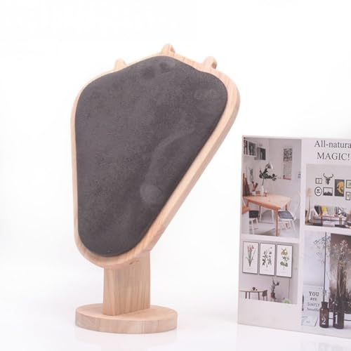 Natural Body Wood Necklace Display Stand with Gray Flannelette Soft Mat Necklace Holder Organizer Desktop Stand for Home Store Dresser-4.45"x8.4"x12" - color: Natural-Gray, size: 4.45"x8.4"x12"