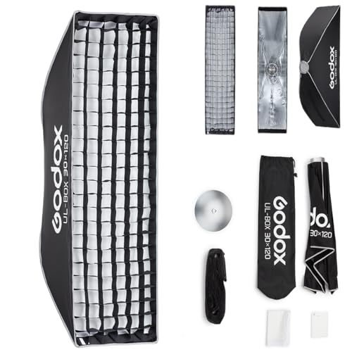 Godox Softbox UL-30x120 11.8"x47.2" Strip Softbox, Quick-Release Umbrella Design Bowens Mount with Grid & Deflector, for Rim Lighting & Product Photography - size: Strip 30x120cm (11.8"x47.2")