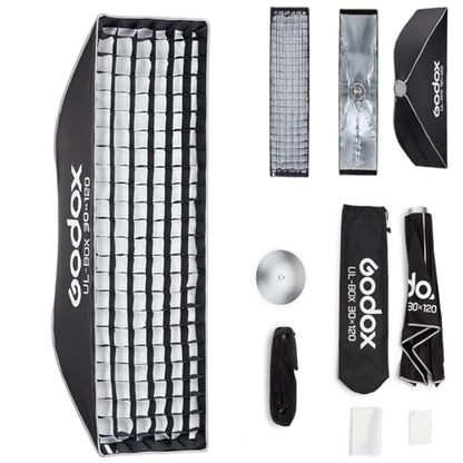 Godox Softbox UL-30x120 11.8"x47.2" Strip Softbox, Quick-Release Umbrella Design Bowens Mount with Grid & Deflector, for Rim Lighting & Product Photography - size: Strip 30x120cm (11.8"x47.2")