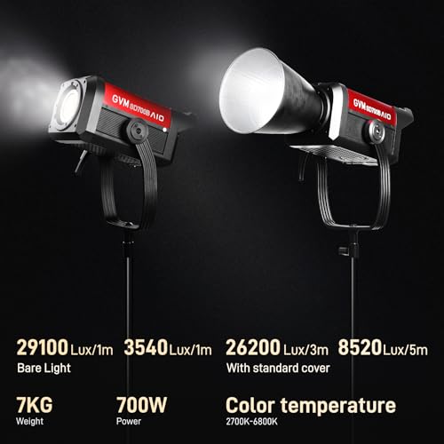 GVM SD700B 700W Led Video Light, Studio Light with Bowen Mount, 29100 lux/m Photography Lighting kit with Standard Cover, Continuous Output Studio Lighting for Films, Broadcasts, CRI 97+, 2700-6800K - size: 700W