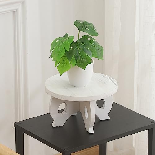 Small Plant Stand Kitchen Display Stand 10 inch Plant Holder Plant Stool Round Stand Risers Farmhouse Rustic Balcony Decor Pedestal Board Washed White - color: White