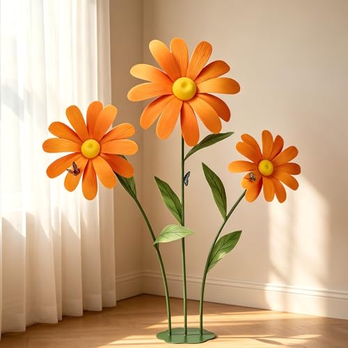 Giant Artificial Daisy Flowers for Decoration Large Floral Decorations for Birthday Parties Gardens Hotels Offices Home Farmhouse Decor Weddings Art Galleries Stores(Orange) - color: Orange