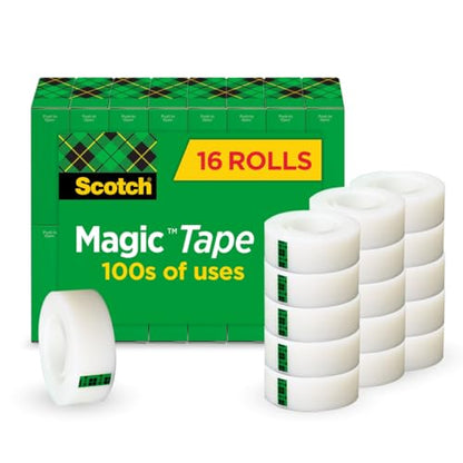 Scotch Magic Tape, Invisible, Home Office Supplies and Back to School Supplies for College and Classrooms, 16 Rolls - size: 16 Rolls