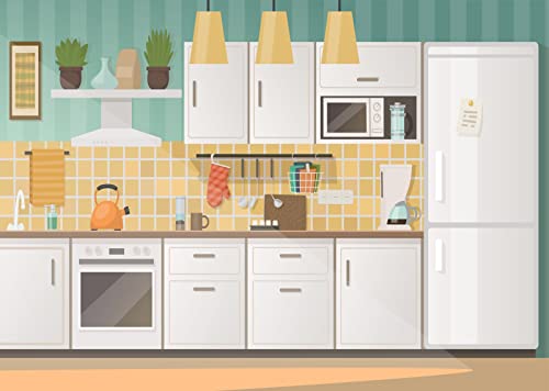 BELECO 8x6ft Fabric Kitchen Backdrops for Photography Kids Cartoon Kitchen Background for Baking Cooking Party Decorations Birthday Banner Baby Children Portrait Photoshoot Studio Booth Props - size: 8x6FT