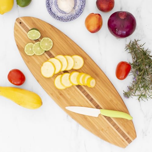 Totally Bamboo Surfboard Shaped Bamboo Wood Cutting Board and Charcuterie Serving Board, 23" x 7-1/2" - size: 23"L x 7.5"W