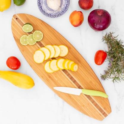 Totally Bamboo Surfboard Shaped Bamboo Wood Cutting Board and Charcuterie Serving Board, 23" x 7-1/2" - size: 23"L x 7.5"W
